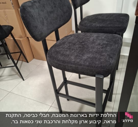 כיסאות מרופדים בצבע שחור על רצפת אריחים